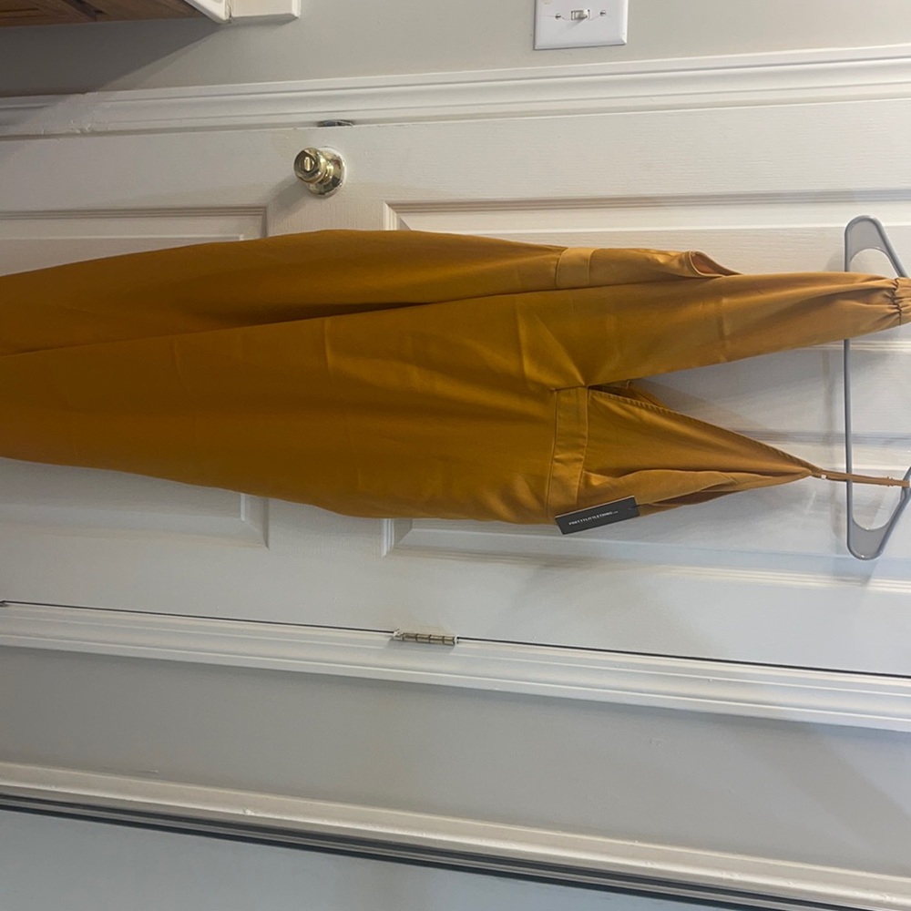 PLT mustard asymmetric frappe maxi dress